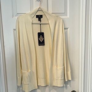 Cream Open-Front Cardigan with Pockets